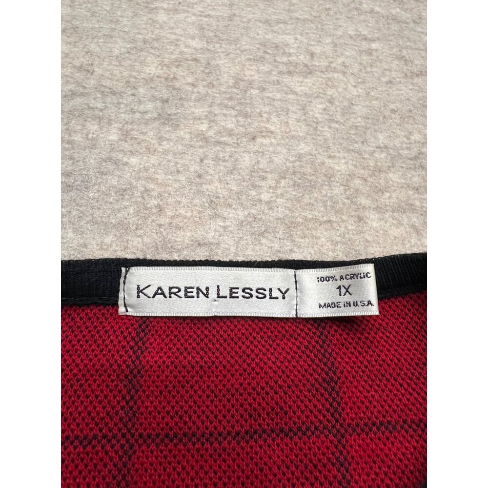 Vintage 90's Karen Lessly Red & Black Long Sleeve Sweater 1X - Picture 3 of 8